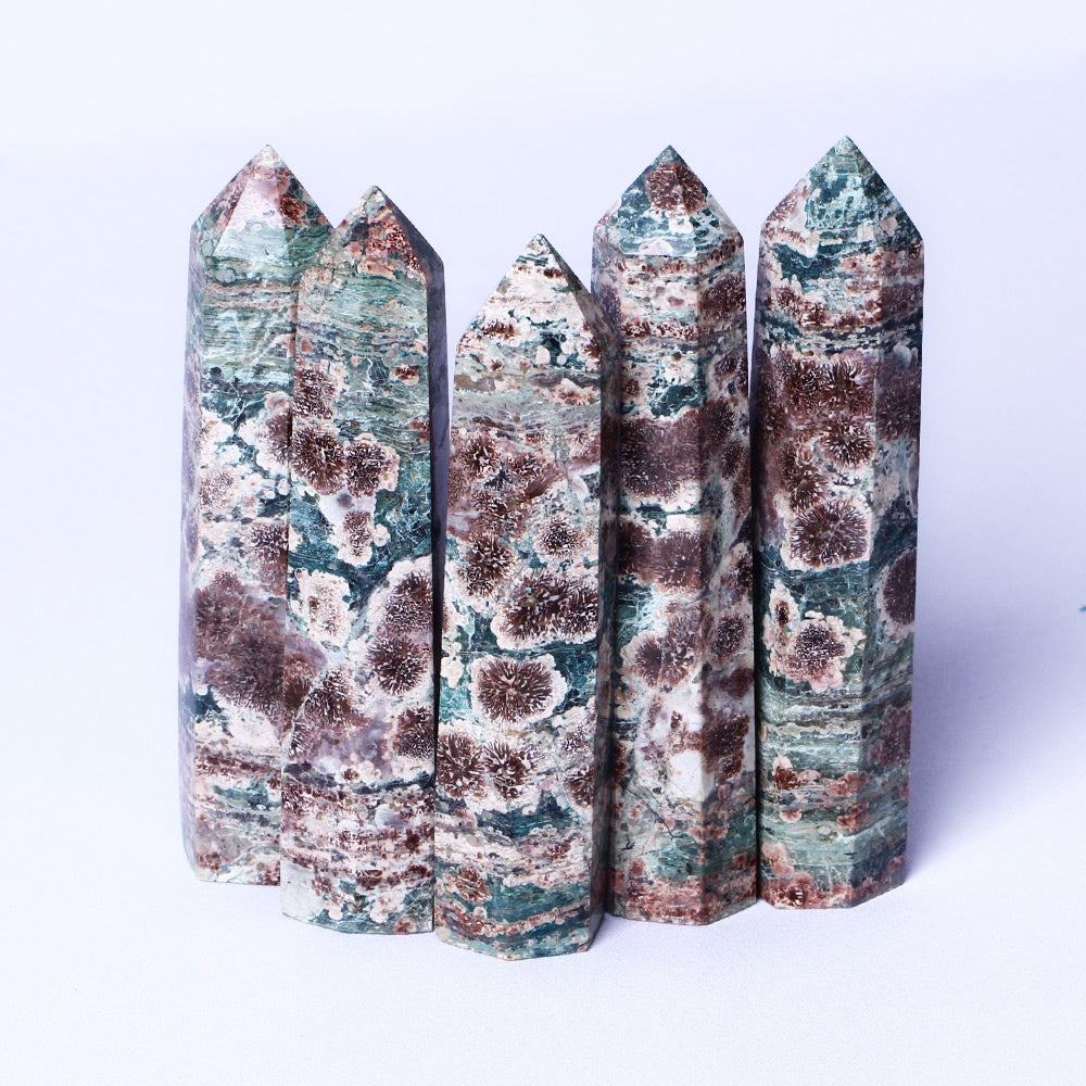 Natural Gemstone Healing Stone Crystal Wand Green Cherry Blossom Tower Points For Home Decoration