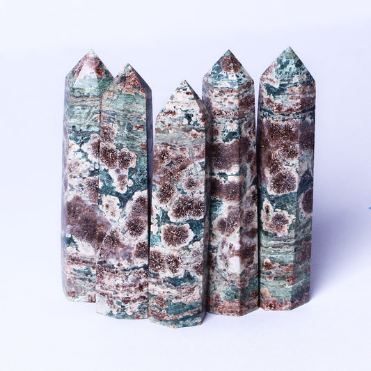 Natural Gemstone Healing Stone Crystal Wand Green Cherry Blossom Tower Points For Home Decoration