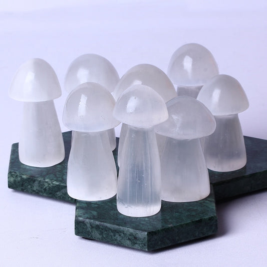 Hand Carved Healing Stones Rough Selenite Mushroom Crystal Crafts Natural Carvings For Decoration