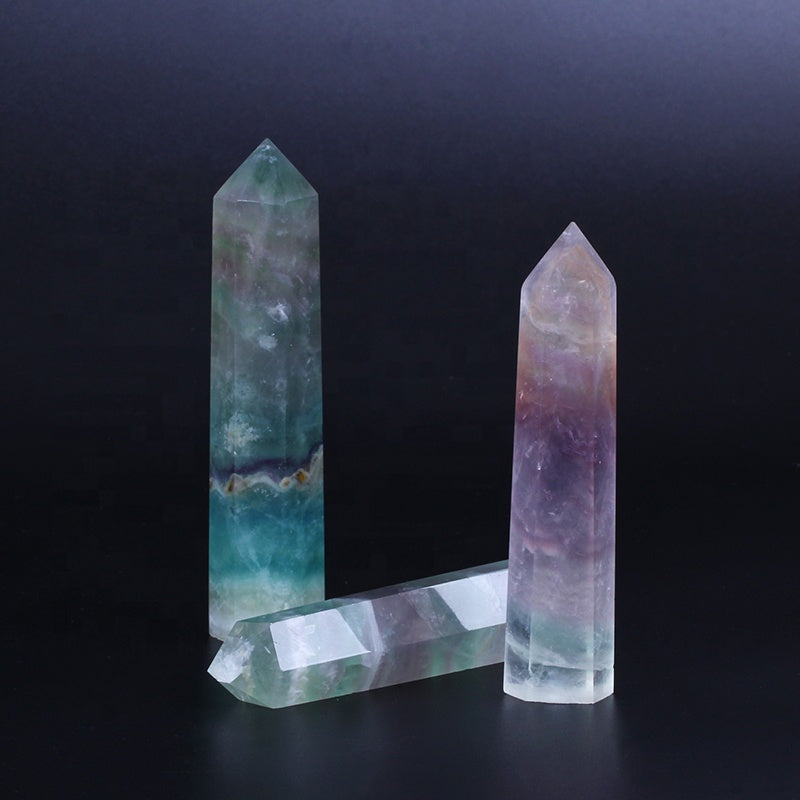 wholesale natural crystal wand rainbow fluorite wand point quartz crystal tower for healing