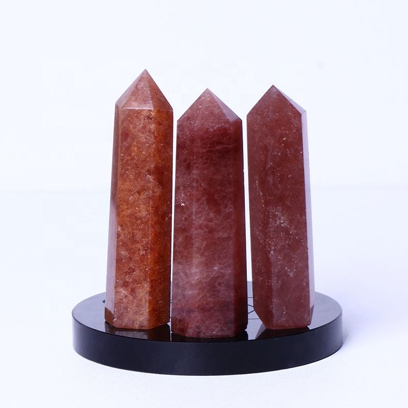 Wholesale Natural Healing Crystal Reiki Gemstone Tower Strawberry Quartz Point Wand For Decoration