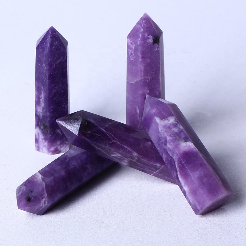 Wholesale Natural Healing Crystal Obelisk Wand Reiki Gemstone Point Purple Lepidolite Tower For Decoration