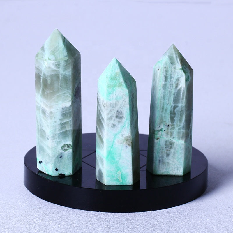 7bulk wholesale natural crystal healing point natural small green moonstone tower crystal healing point for feng shui decoration