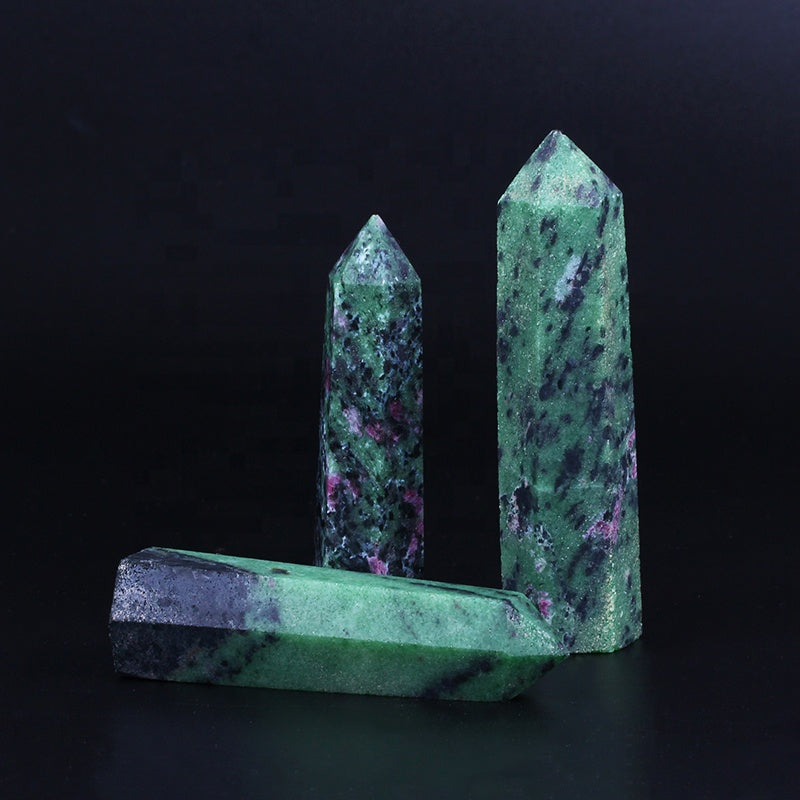 wholesale natural crystal wand green ruby zoisite wand point quartz crystal tower for healing semi-precious