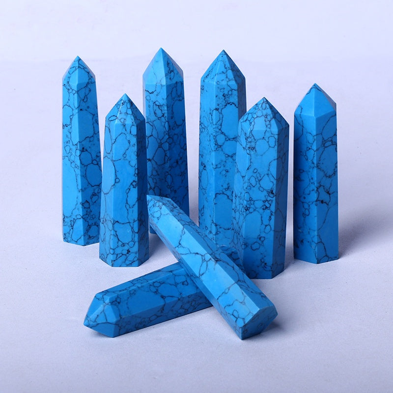 Wholesale Natural Crystal Wand Blue Turquoise Point Quartz Crystal Tower For Healing