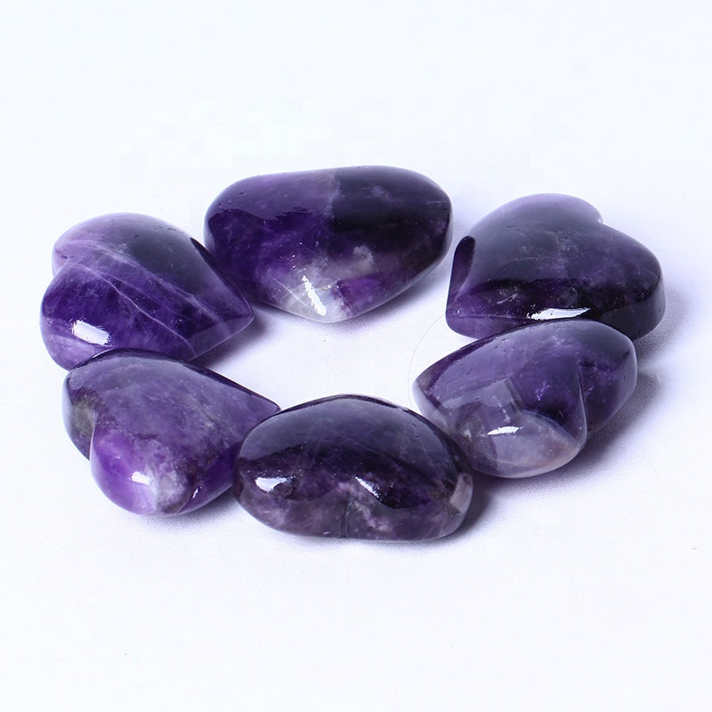 Wholesale Natural Carved Heart Shaped Polished Dream Amethyst Heart Quartz Crystal Heart For Gift