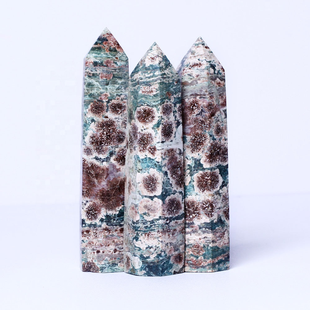 Natural Gemstone Healing Stone Crystal Wand Green Cherry Blossom Tower Points For Home Decoration