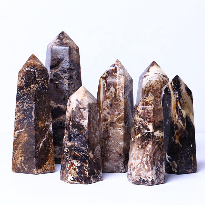 Wholesale Natural Healing Crystal Reiki Gemstone Black Opal Tower Point Wand For Home Decoration