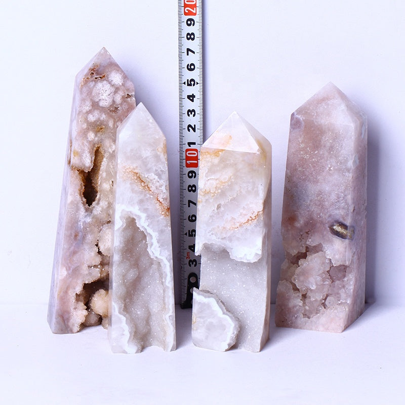 New Arrival Natural Healing Crystal Stone Wand Pink Agate Geode Point Quartz Crystal Tower For Gifts