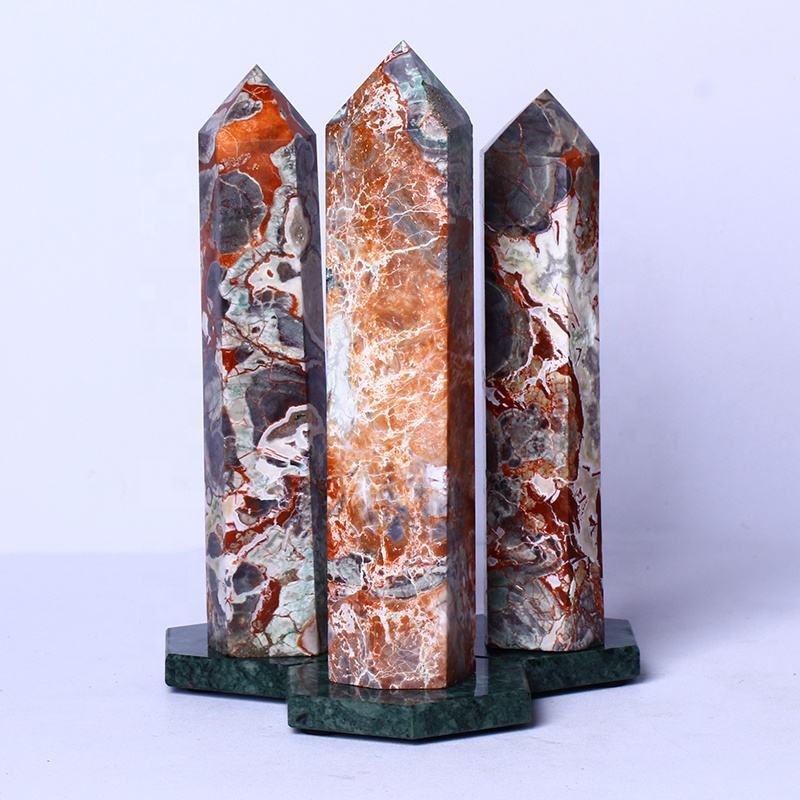 Natural Healing Crystal Stone Wand Pink Agate Point Quartz Crystal Tower For Gifts