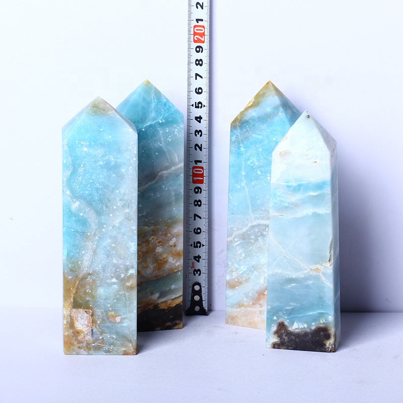 Wholesale Natural Cystal Wand Blue Caribbean Calcite Wand Point Quartz Crystal Tower For Healing