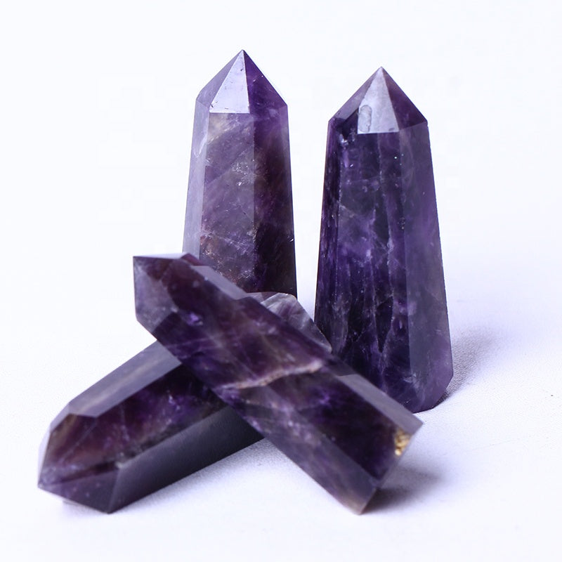 Wholesale Natural Healing Crystal Obelisk Wand Reiki Gemstone Point Amethyst Tower For Decoration