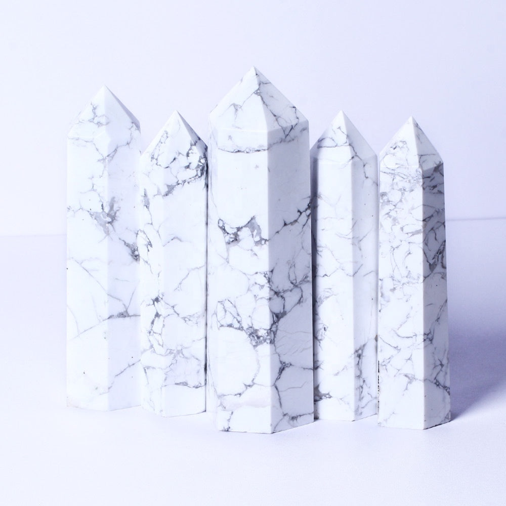 Wholesale Natural Crystal Wand Healing Reiki Howlite Point Quartz Crystal Tower For Home Decoration