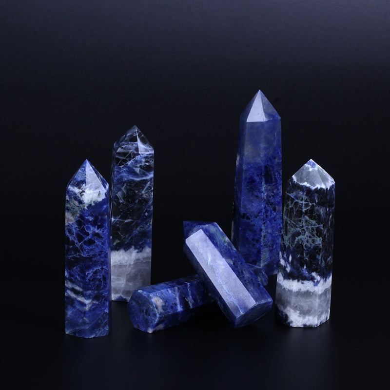 Sodalite Quartz Crystal Point Tower for Healing Blue Wholesale Natural Home Decoration Crystal Image Folk Art Polished Wand