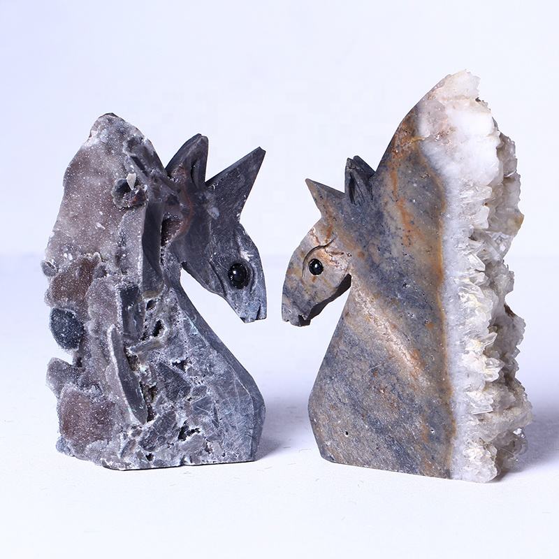 2Hand Carved Healing Stones Mineral Calcite Specimen Rough Crafts Natural Sphalerite Unicorn Carving Cluster For Decoration