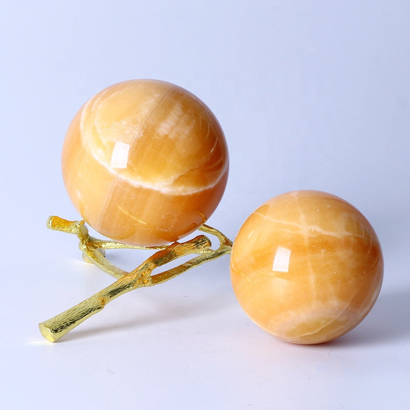 Healing Crystal Ball Calcite Sphere Crystal Crafts for Home Decoration Hot Sale Natural Polished High Quality Honey Orange GUFAN