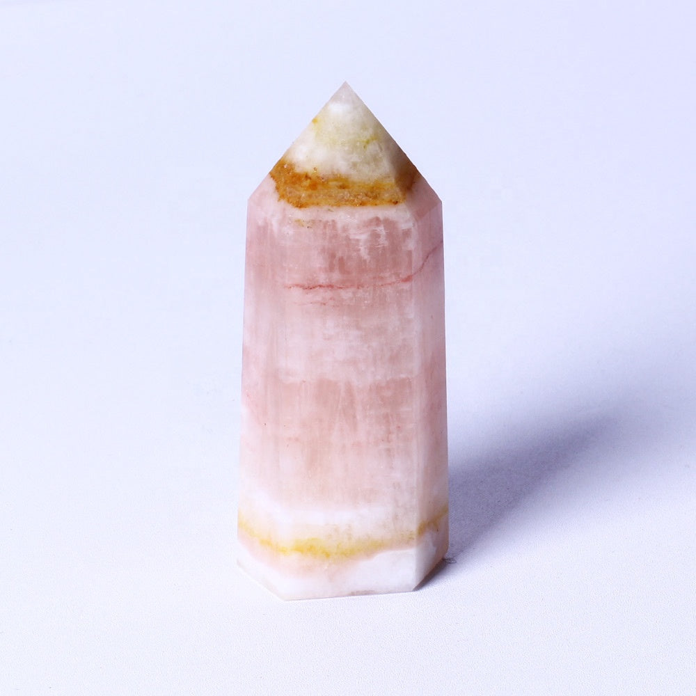 Wholesale Natural Healing Crystal Stone Wand Pink Caribbean Calcite Tower Quartz Crystal Point For Decoration