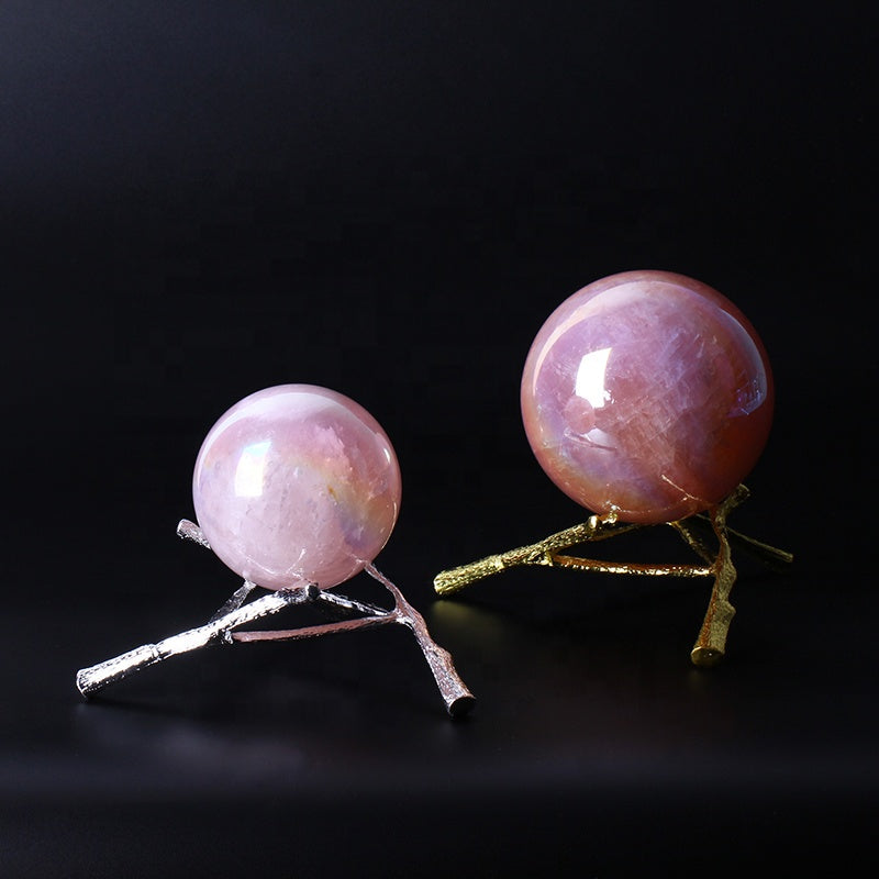 Wholesale Angel Aura Natural Healing Pink Rose Quartz Crystal Ball Crystal Sphere For Decoration