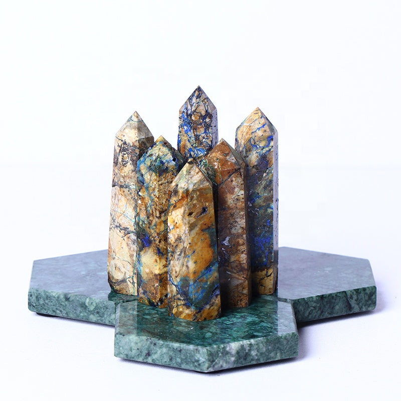 Wholesale Natural Polished Gemstone Obelisk Healing Crystal Azurite Tower Point Wand For Decoration