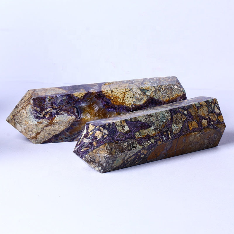 Wholesale Natural Gemstones Folk Craft Purple Brecciate Tower Healing Crystal Wand Point For Decoration