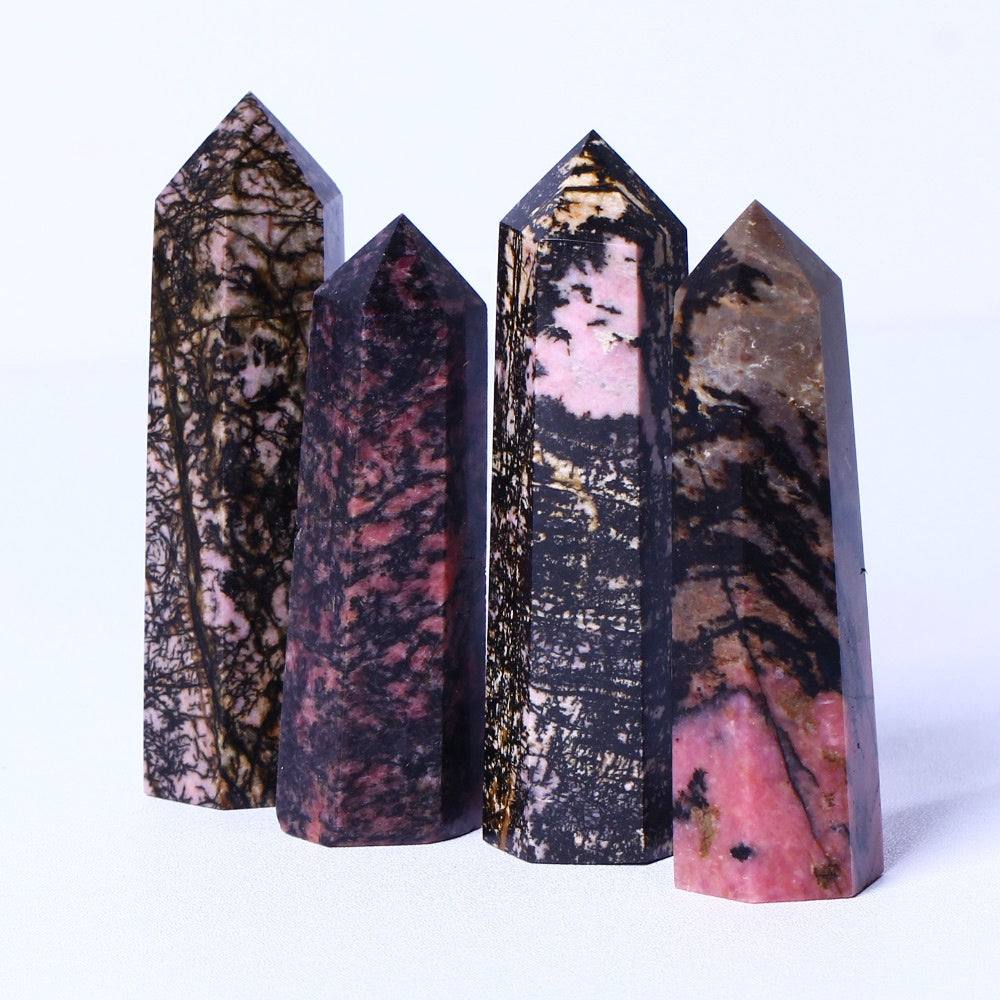 Natural Gemstone Obelisk Healing Stone Crystal Wand Rhodonite Crystal Quartz Tower Points For Home Decoration