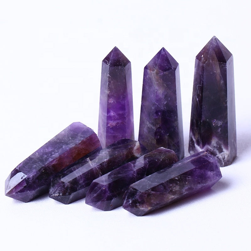 Wholesale Natural Healing Crystal Obelisk Wand Reiki Gemstone Point Amethyst Tower For Decoration