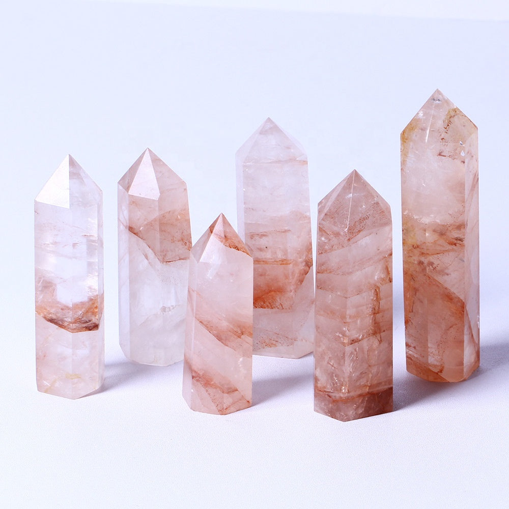 Natural Healing Crystal Stones Red Hematoid Quartz Obelisk Reiki Gemstone Wand Fire Quartz Crystal Tower Point For Decoration