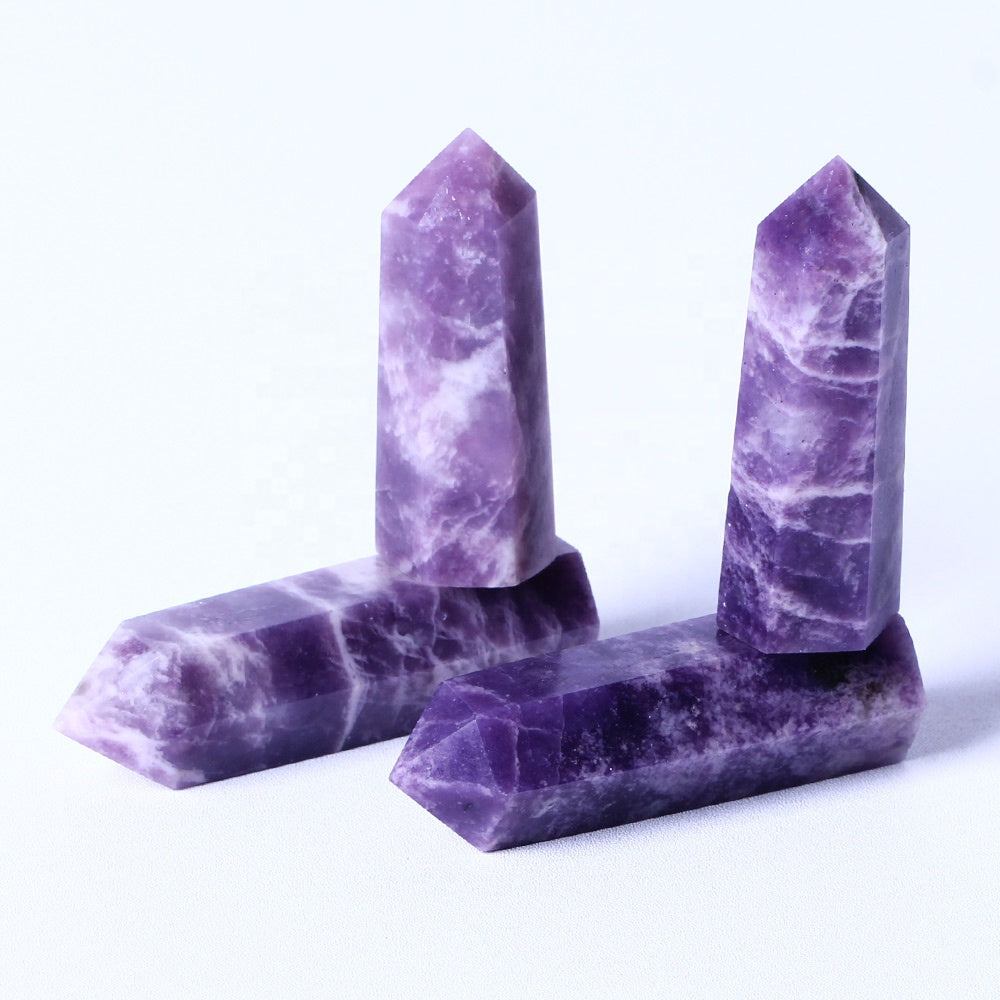 6bulk wholesale crystal craft folk craft crystals healing point natural lepidolite crystal healing point for feng shui decoration