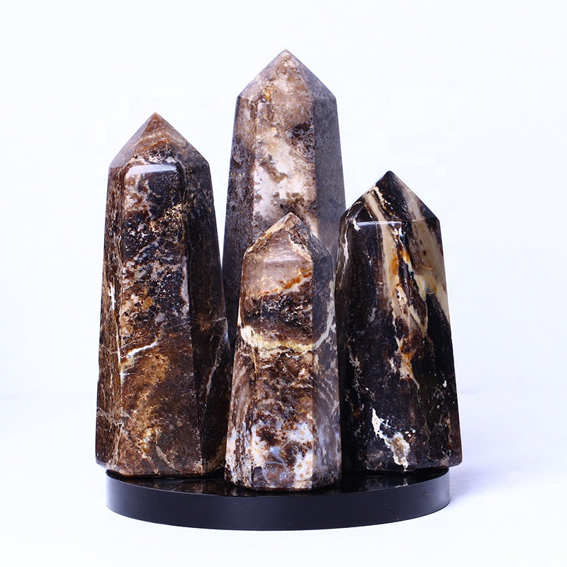Wholesale Natural Healing Crystal Reiki Gemstone Black Opal Tower Point Wand For Home Decoration