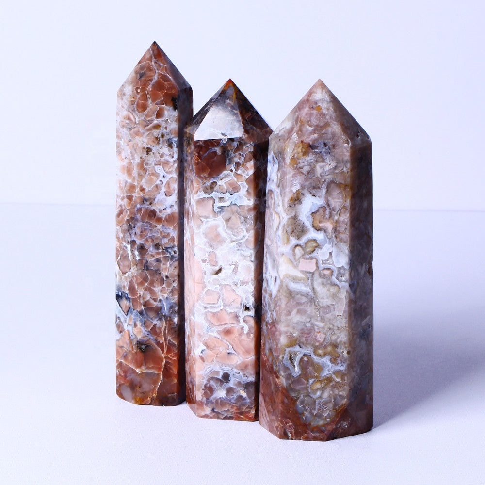 New Arrival Natural Healing Crystal Stone Wand Pink Agate Point Quartz Crystal Tower For Gifts