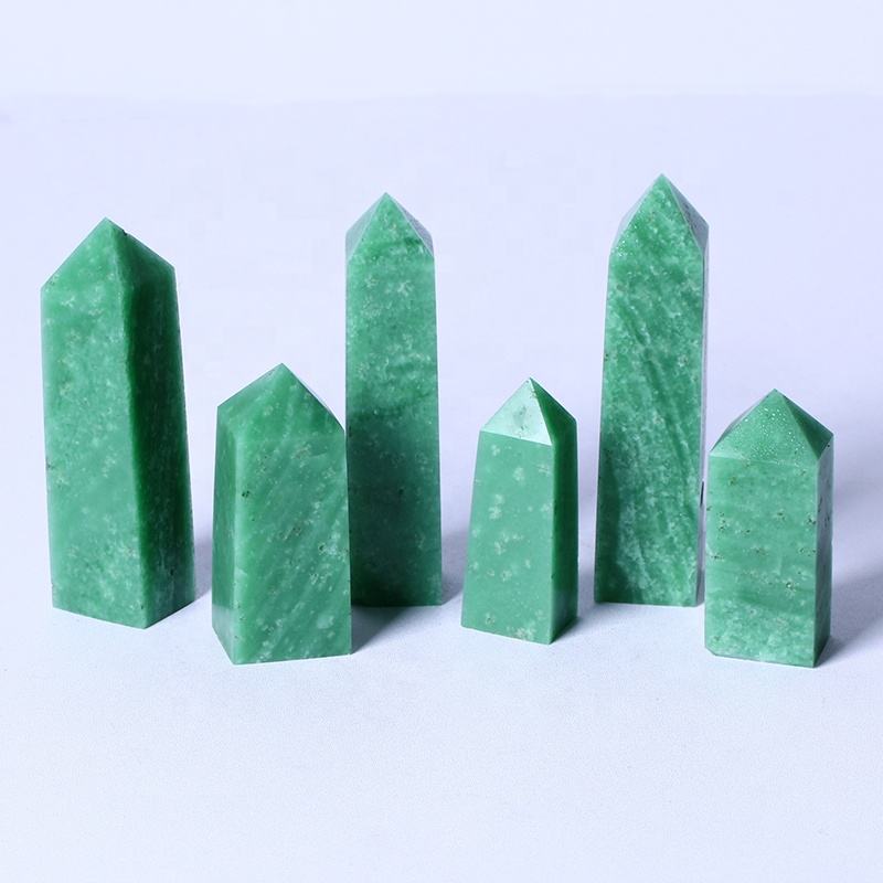 Wholesale Bulk Natural Crystals Healing Stones High Quality Green Ice Jade Tower Spiritual Quartz Wand Point For Home Decoration