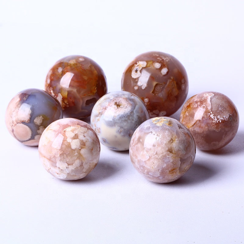 Wholesale High Quality Bulk Healing stones Natural Polished Flower Agate Balls Cherry Agate Spheres For Decoration