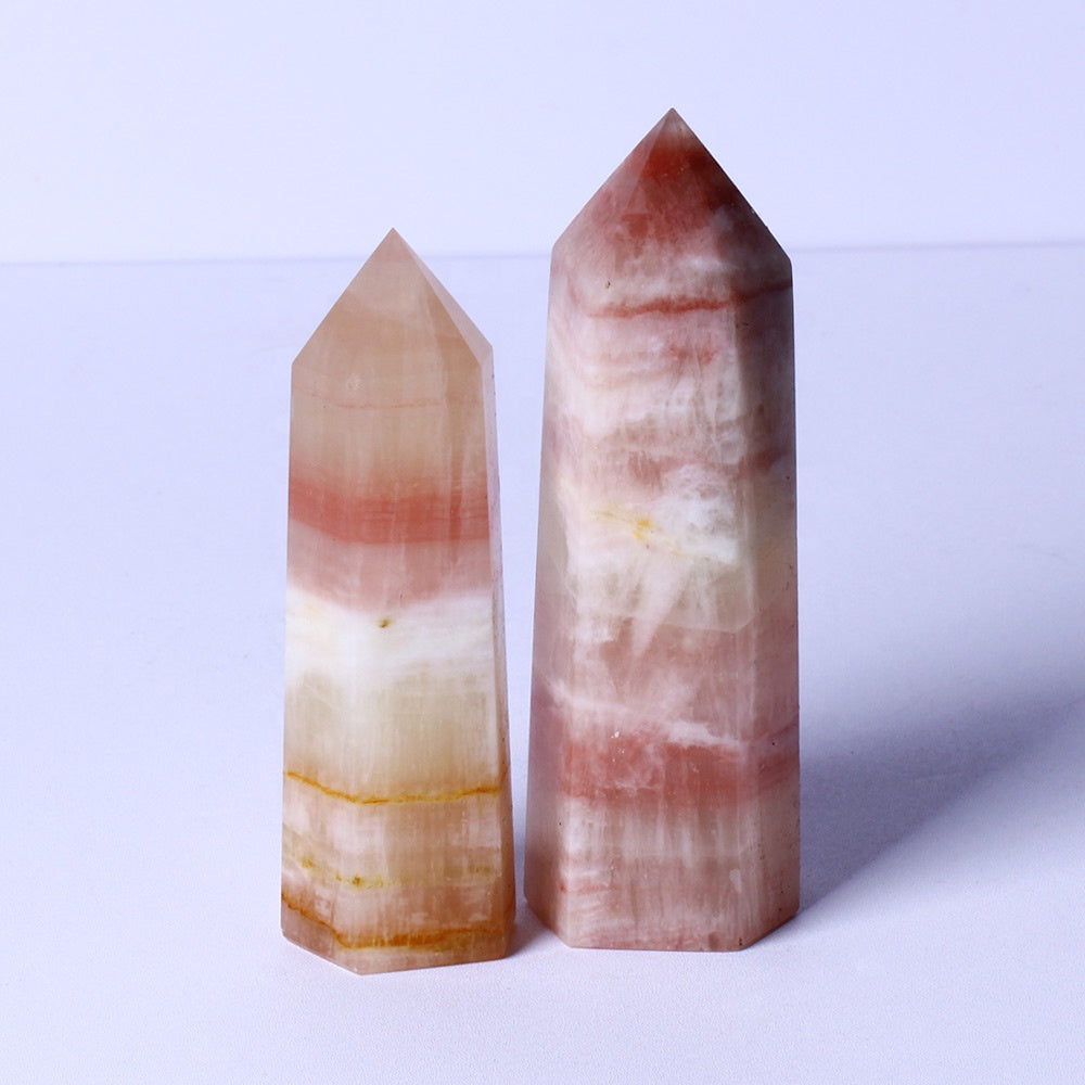 Wholesale Natural Healing Crystal Stone Wand Pink Caribbean Calcite Tower Quartz Crystal Point For Decoration