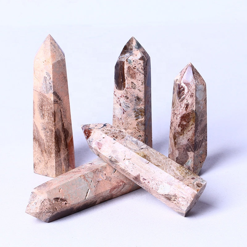High Quality Natural Crystal Wand Point Picture Jasper Point Pudding Tower Crystal Mineral Specimens For Decoration