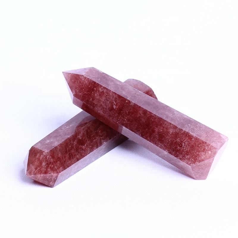 Wholesale Natural Healing Crystal Reiki Gemstone Tower Strawberry Quartz Point Wand For Decoration