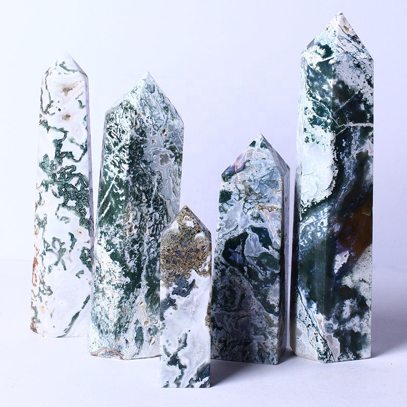 Wholesale High Quality Natural Quartz Points Wand Rock Crystal Moss Agate Towers Single Points For Healing