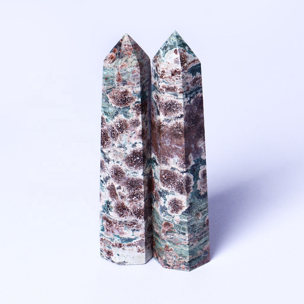 Natural Gemstone Healing Stone Crystal Wand Green Cherry Blossom Tower Points For Home Decoration
