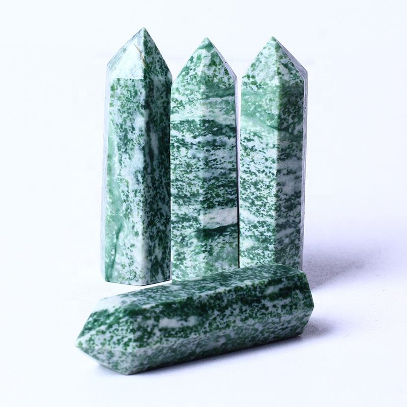 Natural Healing Crystal Wholesale Bulk Gemstone Green Dot Jade Wands Chlorite Crystal Tower For Decoration