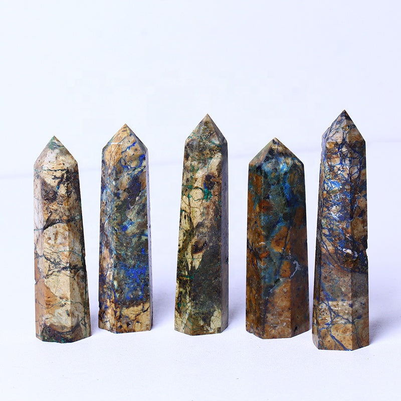 Wholesale Natural Polished Gemstone Obelisk Healing Crystal Azurite Tower Point Wand For Decoration