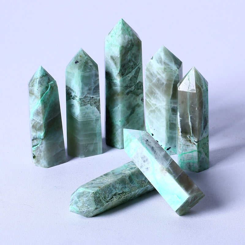 7bulk wholesale natural crystal healing point natural small green moonstone tower crystal healing point for feng shui decoration