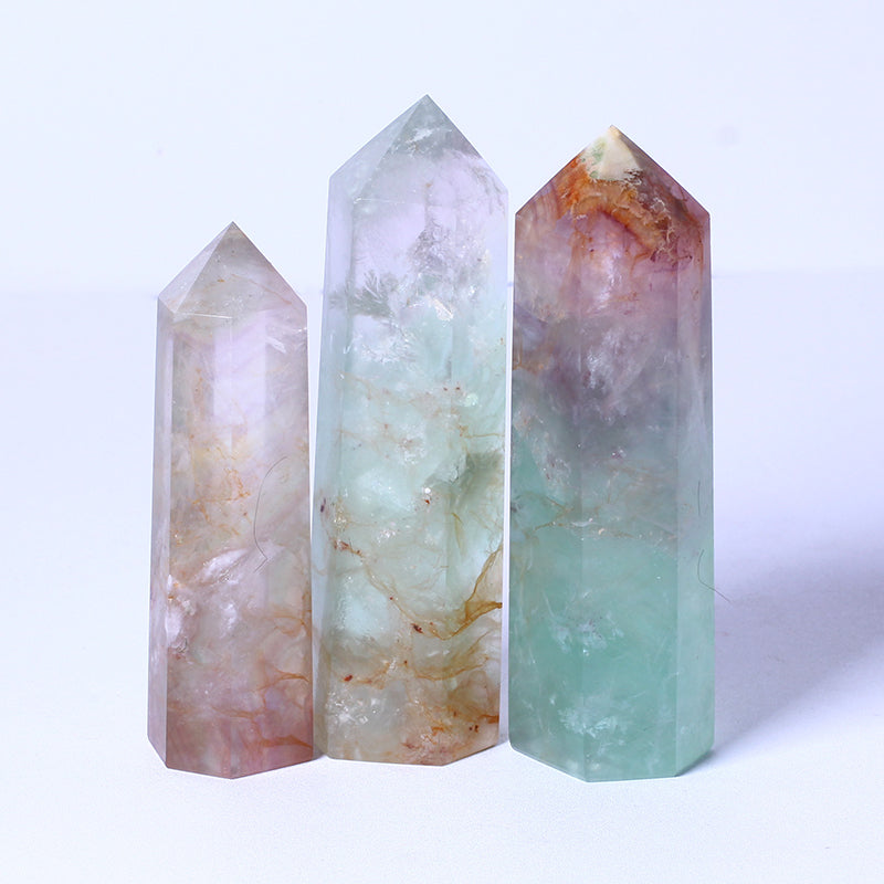 Bulk Wholesale bulk Spiritual Quartz Obelisk Healing Stone Tower natural rainbow fluorite Towers crystal Point Wand for decorate