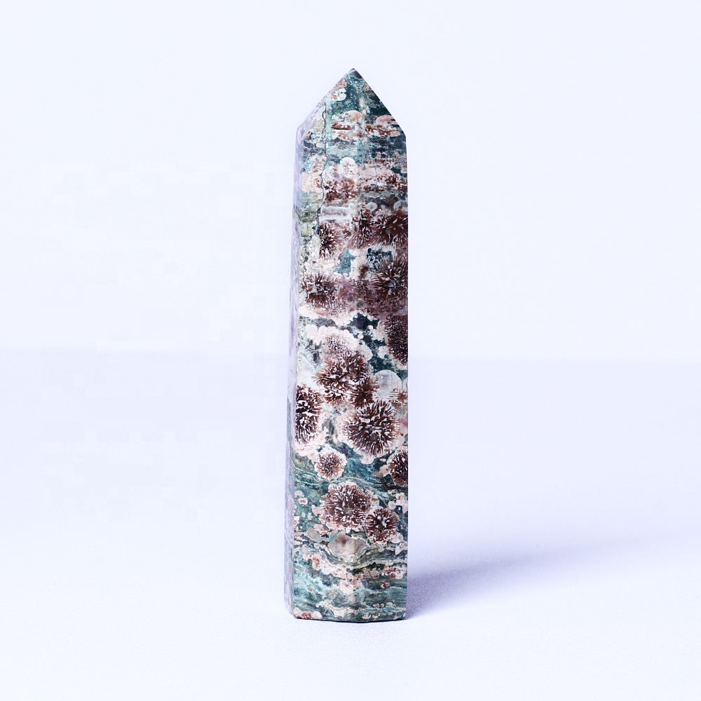 Natural Gemstone Healing Stone Crystal Wand Green Cherry Blossom Tower Points For Home Decoration