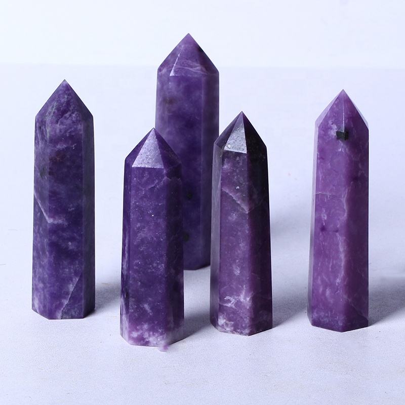 Wholesale Natural Healing Crystal Obelisk Wand Reiki Gemstone Point Purple Lepidolite Tower For Decoration