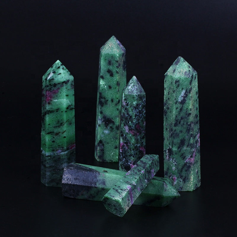 wholesale natural crystal wand green ruby zoisite wand point quartz crystal tower for healing semi-precious