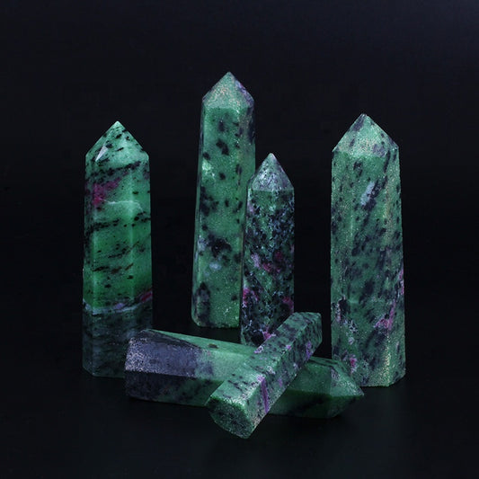 wholesale natural crystal wand green ruby zoisite wand point quartz crystal tower for healing semi-precious
