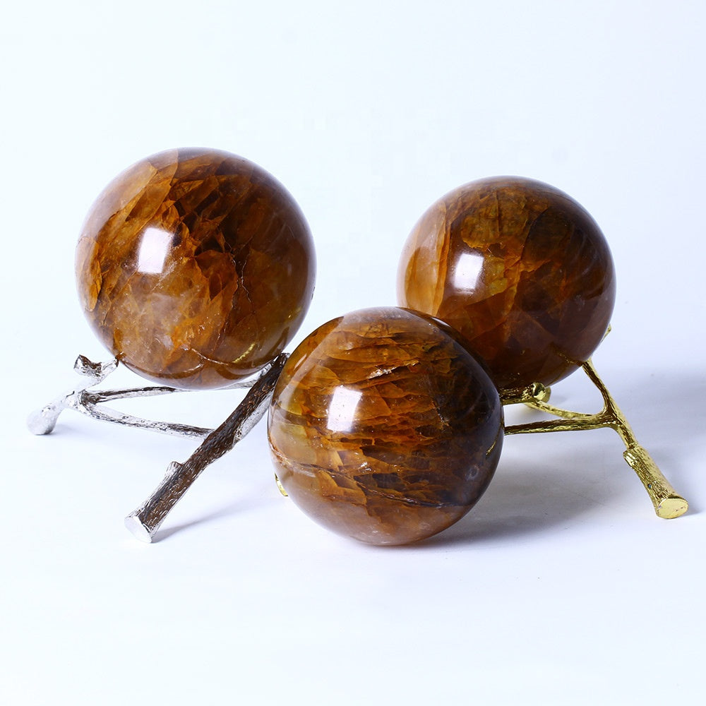 New Arrival Polished Gemstone Sphere Healing Crystal Ball Healer Quartz Spheres for Gift Golden Fire Quartz Home Decoration