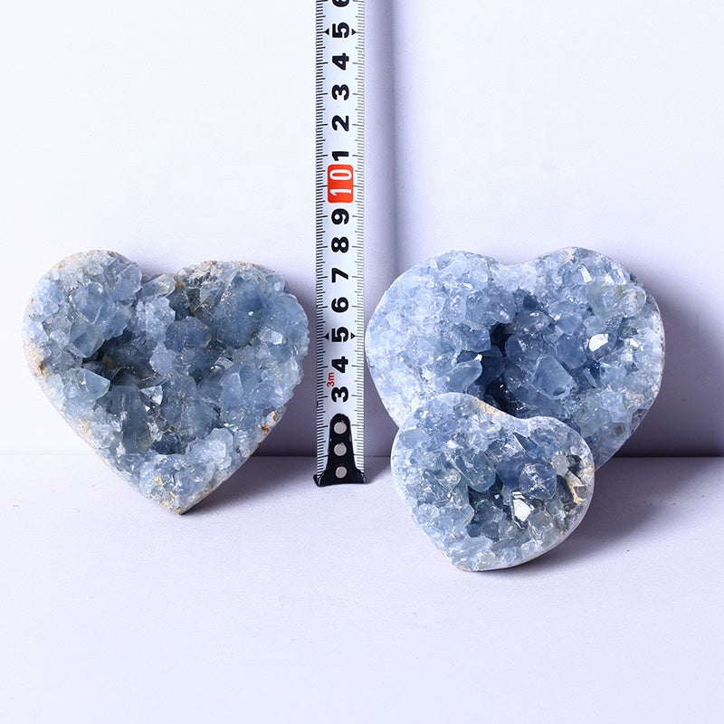 High Quality Natural Crystal Healing Stone Rough Celestile Cluster Heart Carved Hearts Gemstone Heart For Gifts