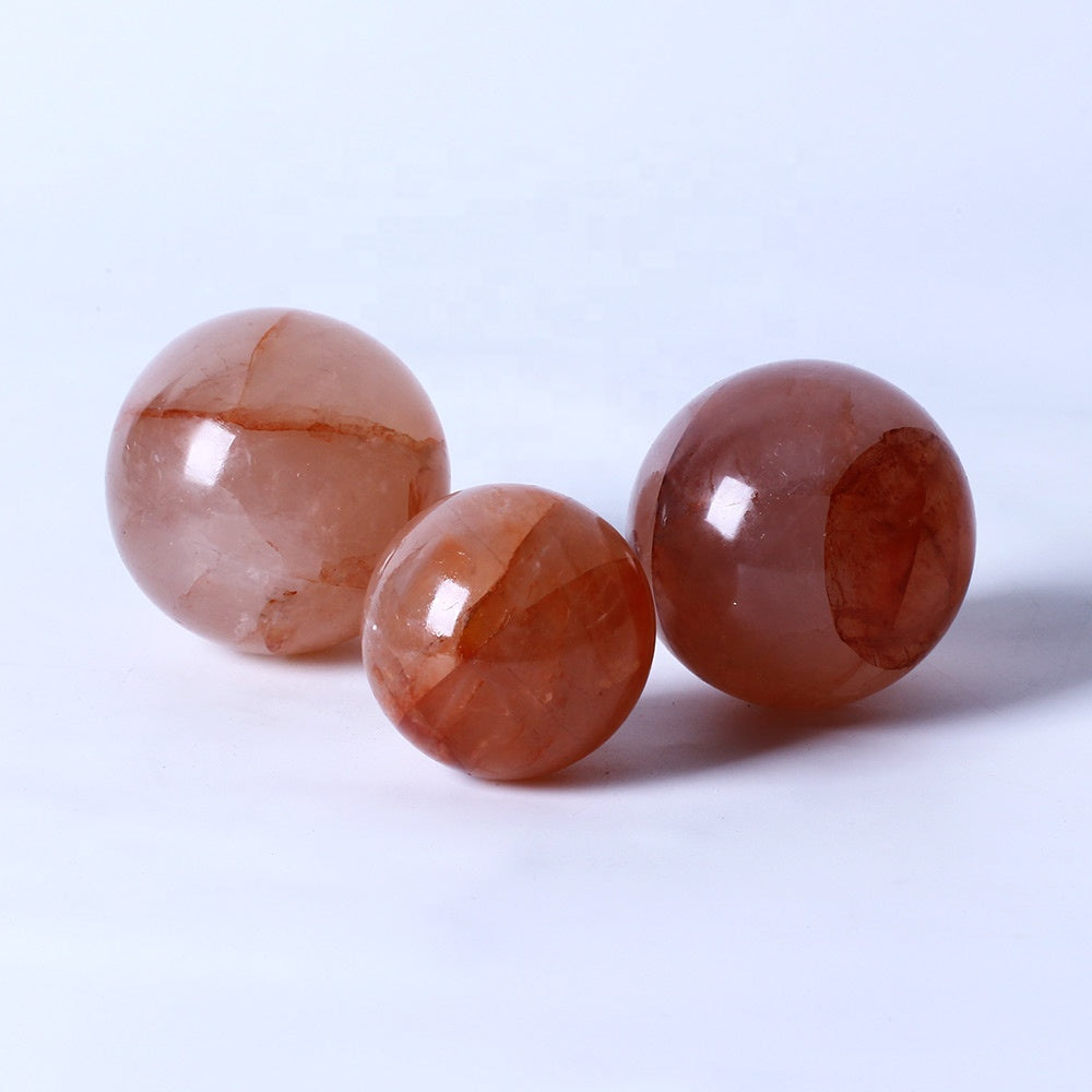 Natural High Quality Healing Crystal Ball Red Clear Fire Quartz Crystal Sphere Crystal Crafts For Home Decoration