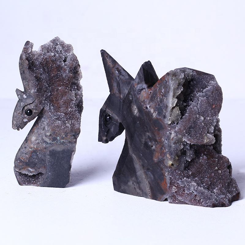 2Hand Carved Healing Stones Mineral Calcite Specimen Rough Crafts Natural Sphalerite Unicorn Carving Cluster For Decoration