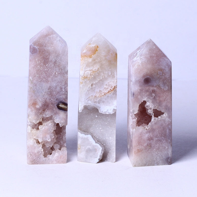 New Arrival Natural Healing Crystal Stone Wand Pink Agate Geode Point Quartz Crystal Tower For Gifts